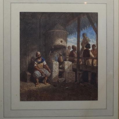 null Louis TESSON (1820-1870)

Homme tenant une pipe devant une cheminée en Orient

Aquarelle...