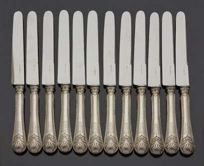 null Twelve large silver-handled knives from the house Puiforcat, the steel blades...