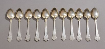 null LAGRIFFOU and LAVAL Eleven silver and vermeil teaspoons in Japanese style, each...