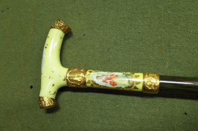null Umbrella with bamboo handle, Paris porcelain handle, nickel silver ornamentation,...