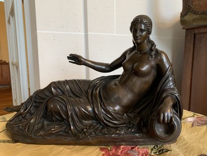 null Bronze statue with brown patina representing the allegory of a river, F Barbedienne...
