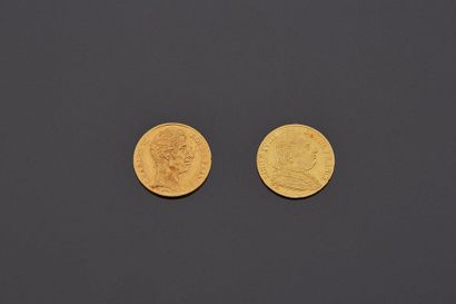 null FRANCE - Deux pièces de 20 francs or 1815 et 1827 :
- LOUIS XVIII (1815-1824)
20...