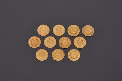 null FRANCE - Onze pièces de 10 francs or :

- 1 de la IIe République

- 4 du 2nd...