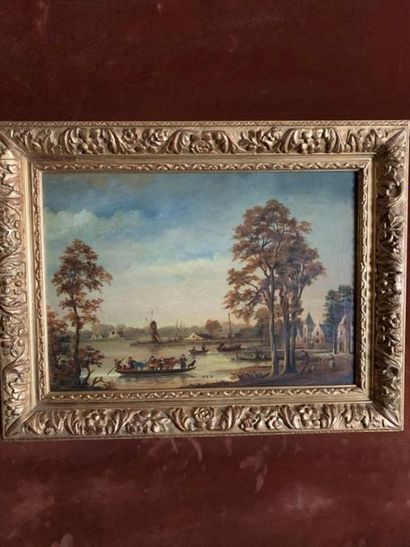 null École du Nord du XIXe siècle

Paysage au barques

Huile sur toile 

31 x 45...
