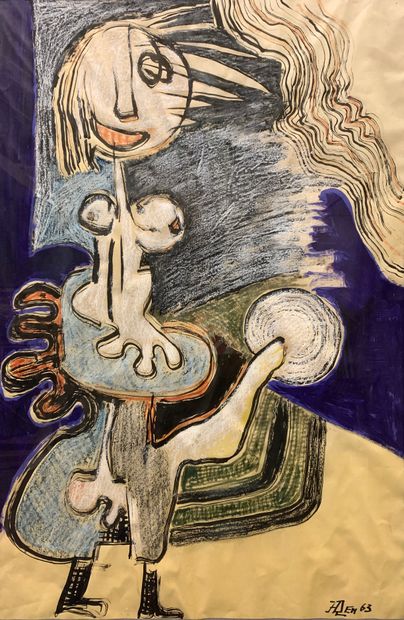 Henri REN (né en 1930) 
Femme expressionniste...