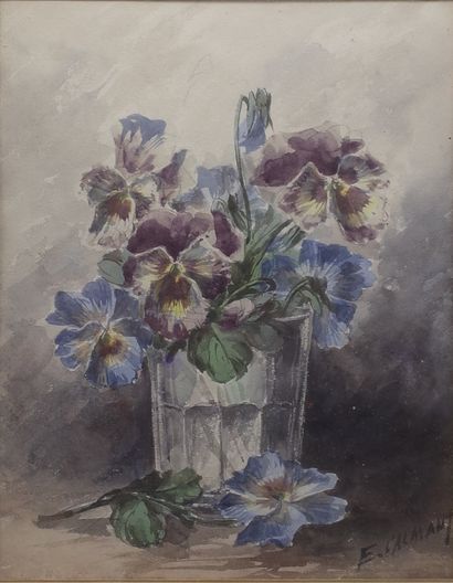 null Eugène Marguerit CALMANT (XIXe)

Bouquet de pensées dans un verre

Aquarelle...