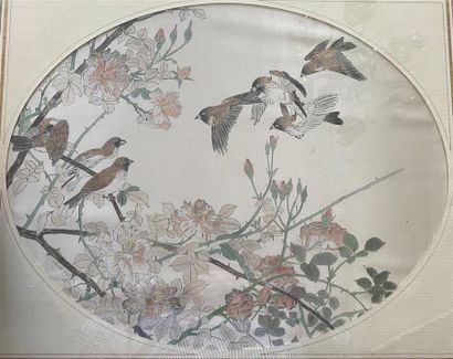 G. BORDET (XXe) 
Oiseaux et branchages fleuris...