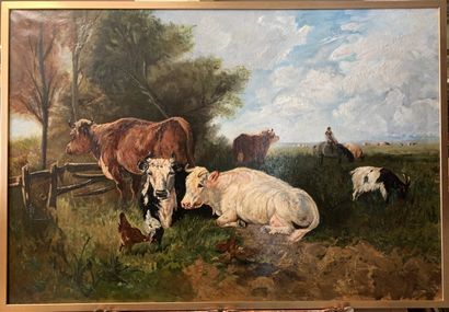 null Alfred Jacques VERWEE (1838-1895)

Vaches, chêvres et poules dans un paturage

Huile...