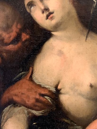  Ecole ITALIENNE vers 1700 
La mort de Lucrèce 
Huile sur toile. 
46 x 32,5 cm 
Cadre...