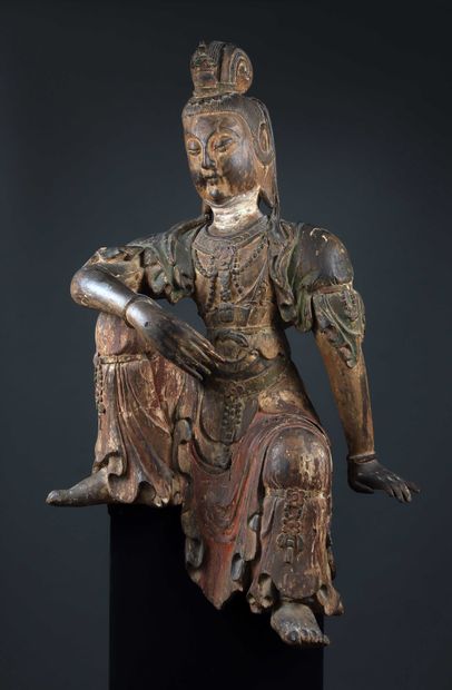null CHINE - XIXe siècle

Importante statue en bois à traces de polychromie de Guanyin...