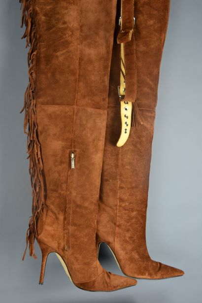  *DOLCE & GABANNA 
Suede thigh-high boots, high heel, fringe on the back, zip on...