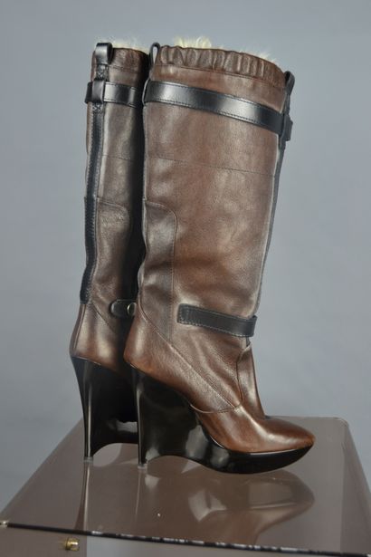 *BALENCIAGA 
Brown lambskin lined boots,...