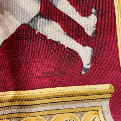 null 
HERMES Paris

Silk twill square printed and titled "Chiens et valets" on a...