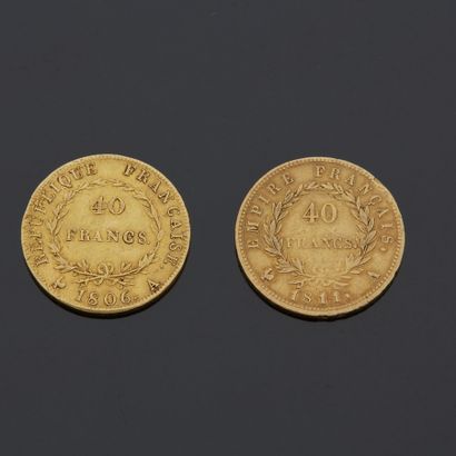 null FRANCE - Deux pièces de 40 F or, 1806 et 1811 (chocs)