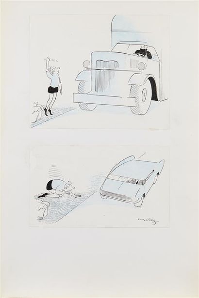 null Henri MOREZ (1922-2017)

The hitchhiker

Plate with two vignettes 

Black ink...