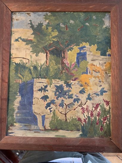 null 20th century FRENCH SCHOOL

Low wall in a flowered garden

Oil on cardboard

26.5...