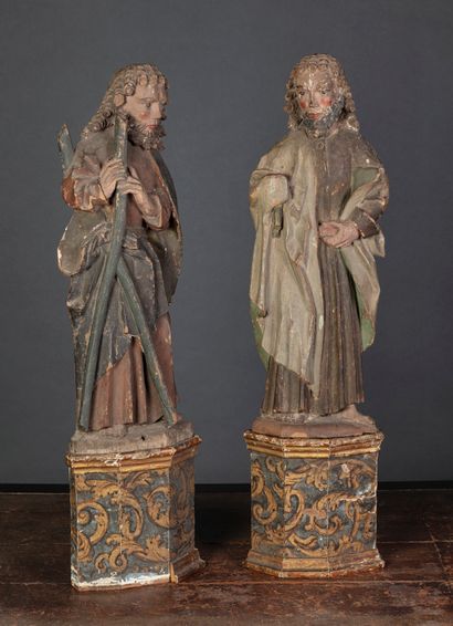 Deux saints personnages en bois sculpté polychrome.

XIXe...