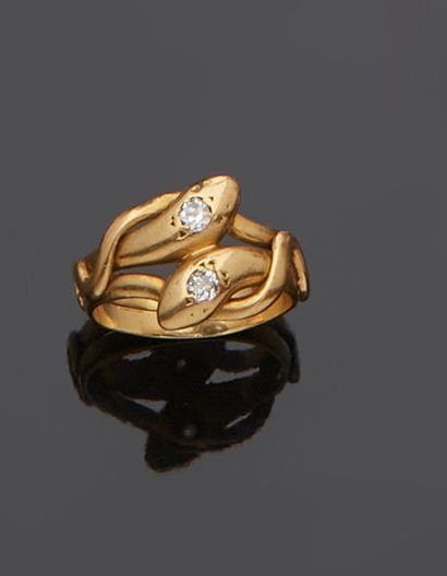null Ring snake you and me in yellow gold 18 k (750 thousandths), each snake set...
