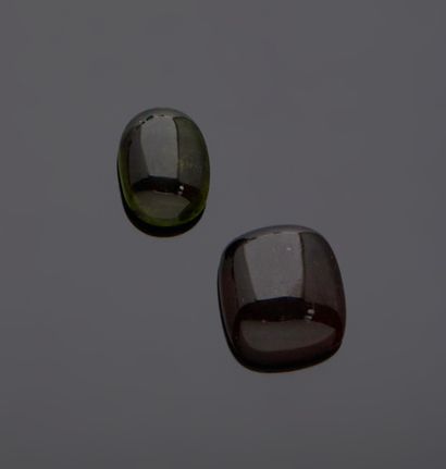 null Two tourmalines in cabochon

- one of dark pink color, square shape

Weight...
