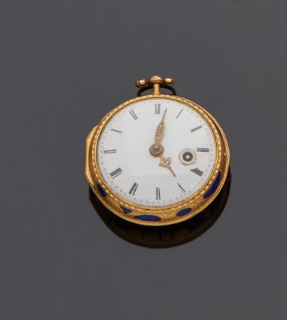 null Montre à coq en or jaune 18 k (750 millièmes), boîtier à décor d'une fabrique...