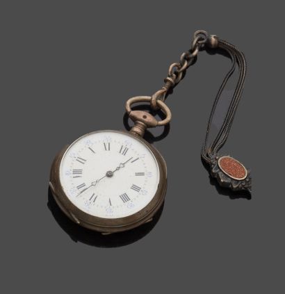 Silver pocket watch, white enamel dial and...