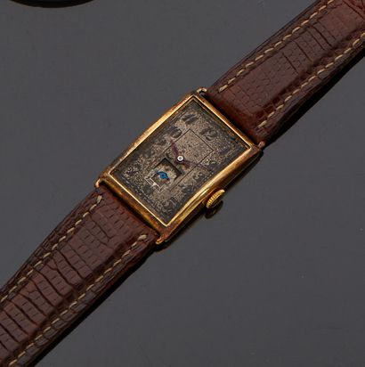 null OMEGA - Montre bracelet en or jaune 18 k (750 millièmes), bracelet en cuir marron...