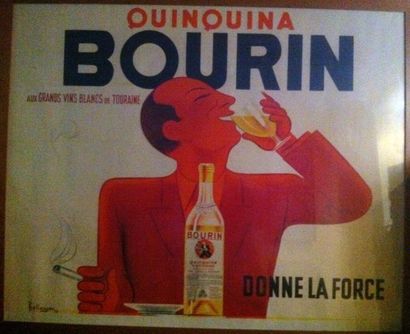 Quinquina Bourin grande et belle affiche encadrée. Lithographie Bellanger 1956. 103...