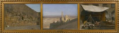 Jean-Léon GÉROME (1824-1904) Vue du Caire Huile sur toile. 22,8 x 30,8 cm La vue...