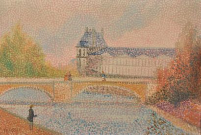 Théodore BUTLER (XXe siècle) Vue d'un pont sur la seine Huile sur toile signée en...