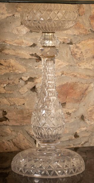 null Oil lamp in cut crystal transformed into a lamp.


End of the XIXth century


Lampshade...