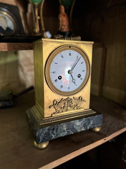 Small clock in gilt bronze and sea green...