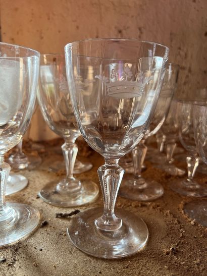Part of service of crystal glasses with engraved...
