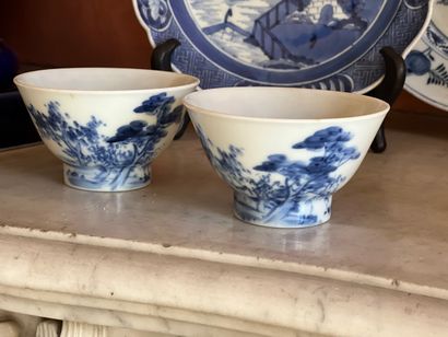 null Paire de bols en porcelaine de Chine à décor bleu de paysages

Diamètres : 9...