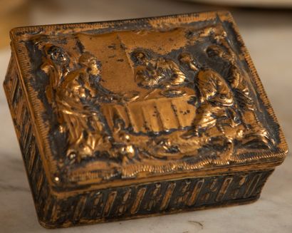 null 
Rectangular box in vermeil with repoussé decoration on the lid of the meal...