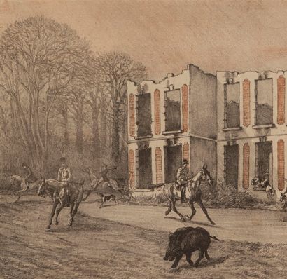 null 
French school of the 19th century




Wild boar in the ruins of a castle




Lithograph,...