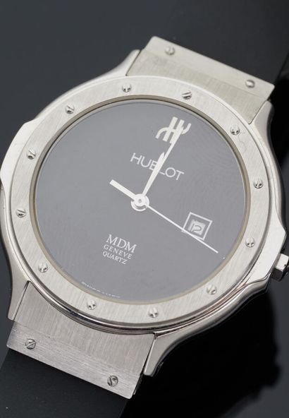 null HUBLOT - Contemporary Series, steel wristwatch, steel screw-down bezel, covered...