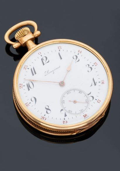 null LONGINES - Pocket watch in 18k yellow gold (750 thousandths), Arabic numerals...