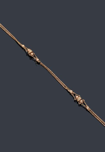 null Collier en or jaune 18 k (750 millièmes) à deux rangs de petites mailles géométriques...