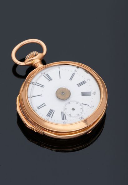  Pocket watch in yellow gold 18 k (750 thousandths) dial damaged, without hands,...