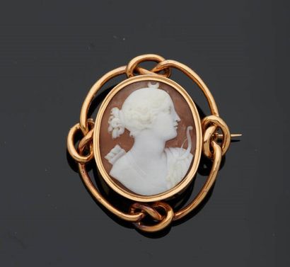 null Brooch in yellow gold 18 k (750 thousandths) decorated with an oval cameo representing...