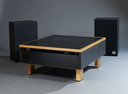 null Rare 3a Triphonic TR800 set including a black lacquered coffee table with gold...