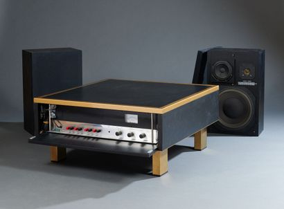 null Rare 3a Triphonic TR800 set including a black lacquered coffee table with gold...