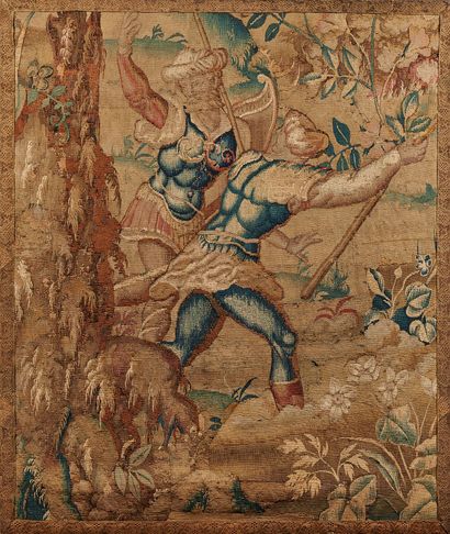 null Fragment de tapisserie représentant deux soldats (usures et restaurations).

XVIIe...
