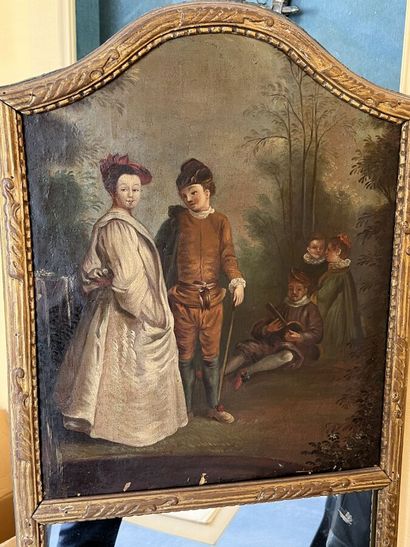 null Miroir de trumeau orné d'une scène d'après Watteau. (petits éclats à la peinture)

Style...