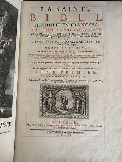 Sainte Bible en 5 volumes XVIIIe siècle reliure...