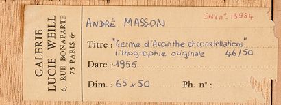 null André MASSON (1896-1987)

Germes d'acanthe et constellations, 1955, lithographie,...