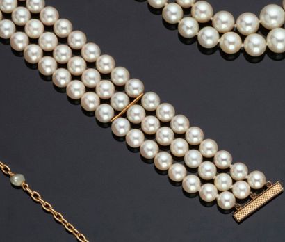 null Bracelet triple rang de perles de culture, fermoir en or jaune 18 k (750 millièmes).

Poids...
