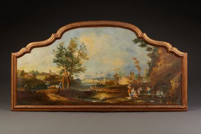 null Ecole ITALIENNE de la fin du XVIIIe siècle
Paysages animés
Deux huiles sur toile,...