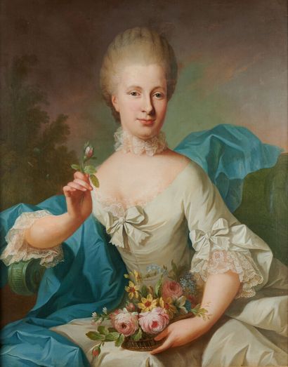 null Ecole ALLEMANDE du XVIIIe siècle
Portrait de femme aux roses
Huile sur toile...