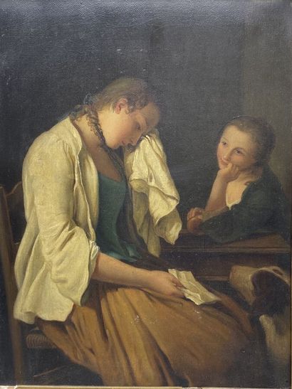 null Suiveur de Pietro ROTARI (1707-1762)
La Lettre. Huile sur toile
30,6 x 23,7...